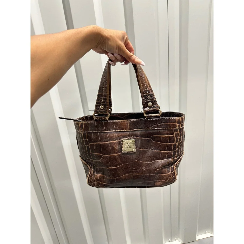Dooney & Bourke Brown Croc Embossed Leather Small Satchel Bag J6277024